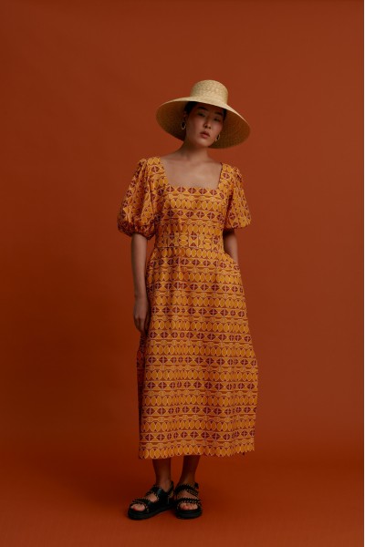 KALAMOTI Maxi Dress (Pyrgousika brown/orange)
