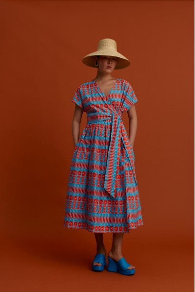 AVLONIA Maxi Dress (Pyrgousika in a row blue/red)